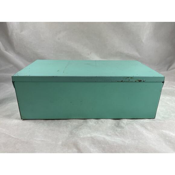American Home Menu Maker Metal Recipe Box w/ Divider Aqua Blue Vintage 1950s - Picture 7 of 9